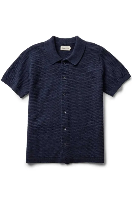 THE BUTTON DOWN POLO Dark Navy Crochet made by Taylor Stitch