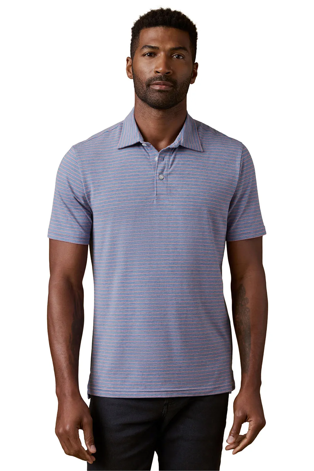 SS MOVEMENT POLO Coral Tide Stripe sold by REVOLVR Menswear