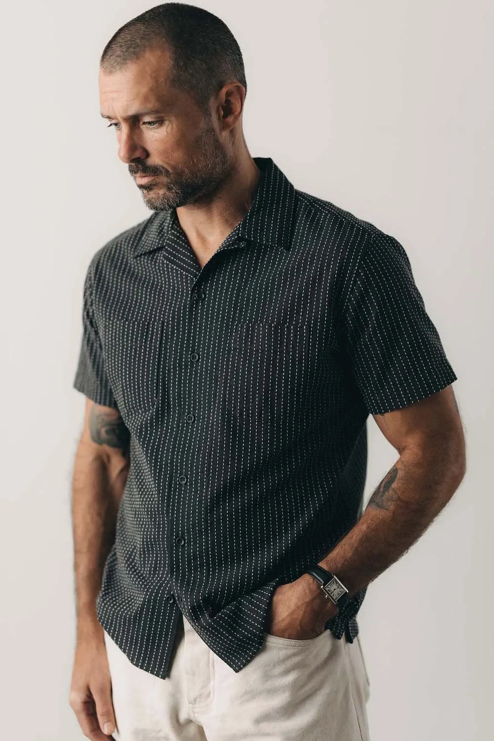 CONRAD SS SHIRT Pickstitch Stripe Dobby sold by REVOLVR Menswear product image thumbnail 2