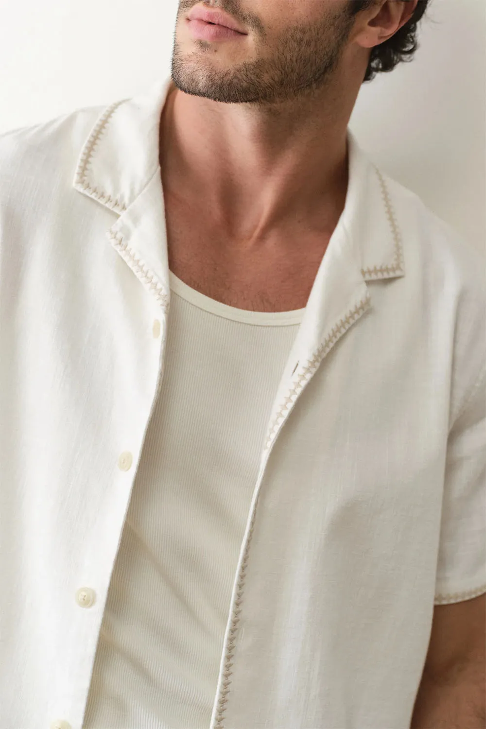 EMBROIDERED RESORT SHIRT White sold by REVOLVR Menswear product image thumbnail 5