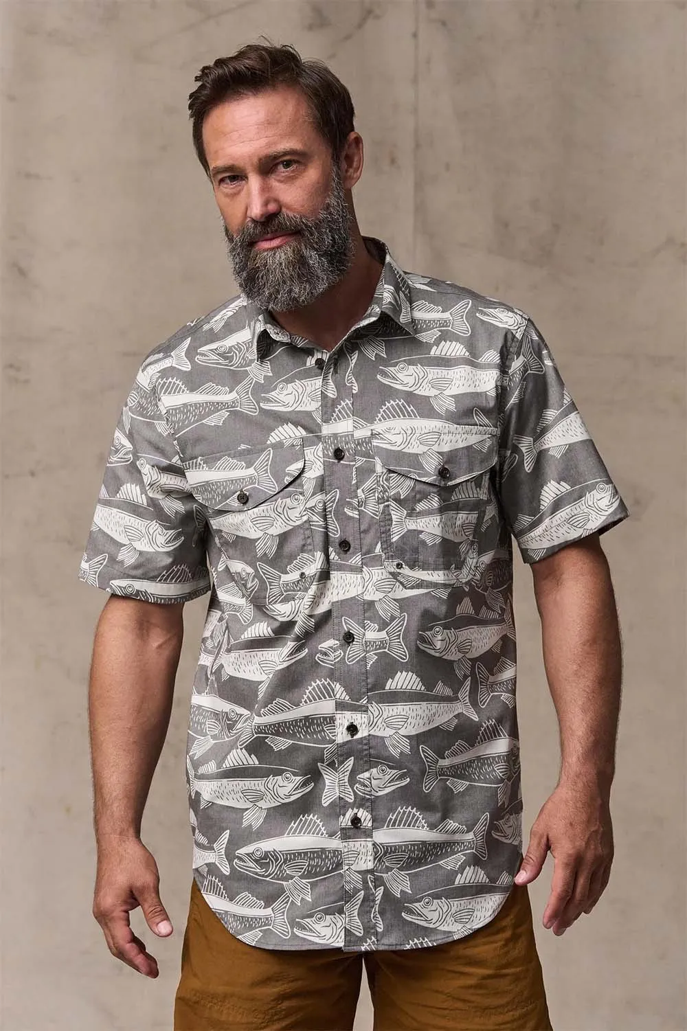 TWIN LAKES SPORT SHIRT Beluga/Bold Fish Print sold by REVOLVR Menswear product image thumbnail 2