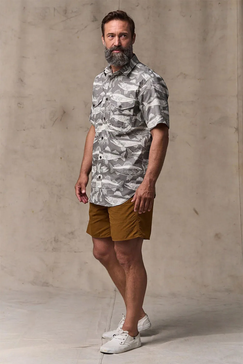 TWIN LAKES SPORT SHIRT Beluga/Bold Fish Print sold by REVOLVR Menswear product image thumbnail 5