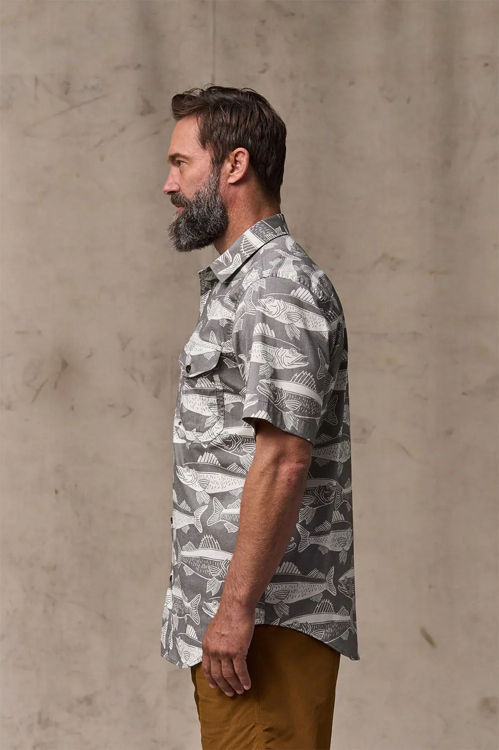 TWIN LAKES SPORT SHIRT Beluga/Bold Fish Print sold by REVOLVR Menswear product image thumbnail 3