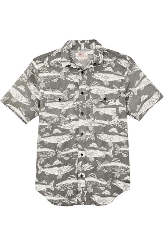 TWIN LAKES SPORT SHIRT Beluga/Bold Fish Print made by Filson