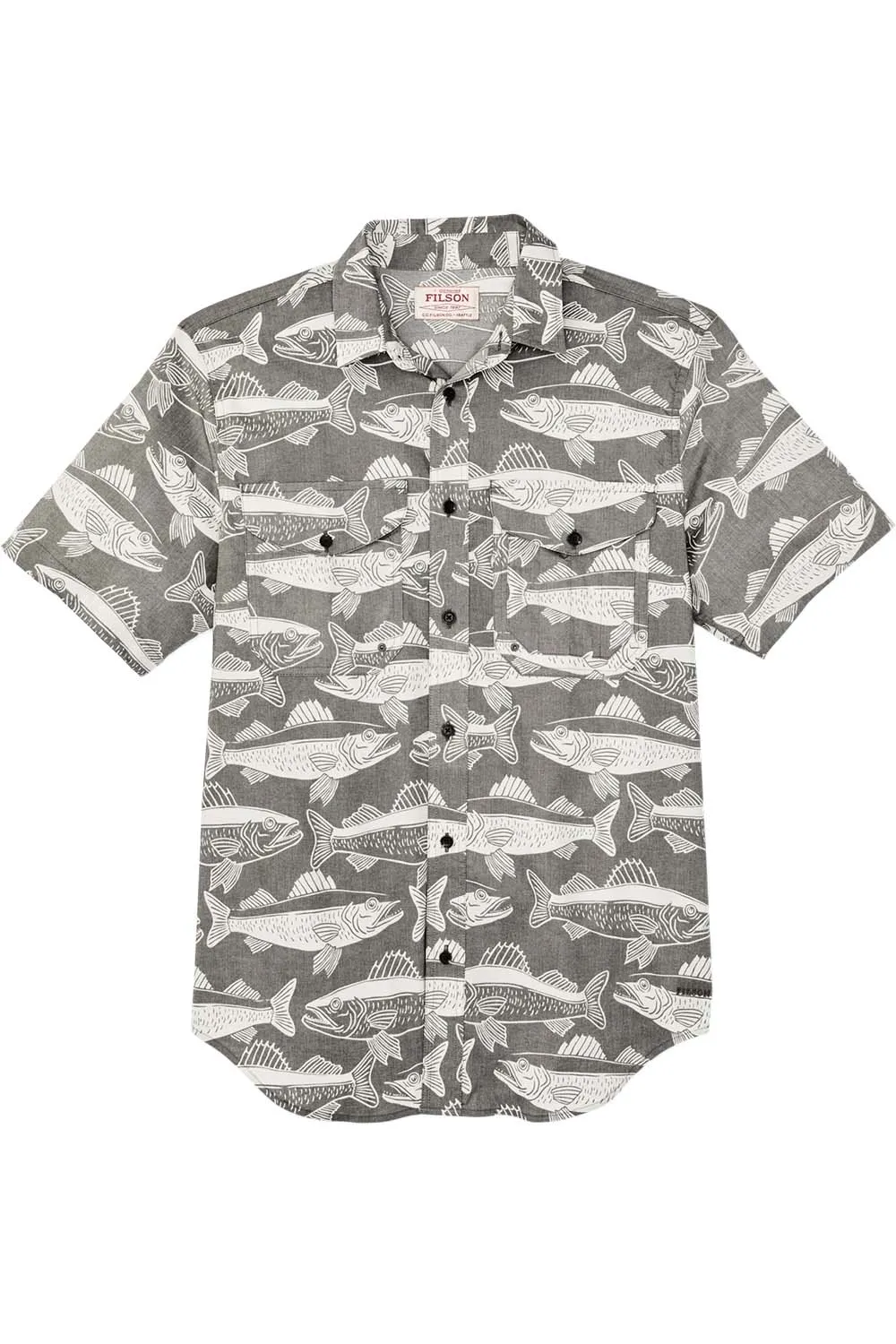 TWIN LAKES SPORT SHIRT Beluga/Bold Fish Print sold by REVOLVR Menswear