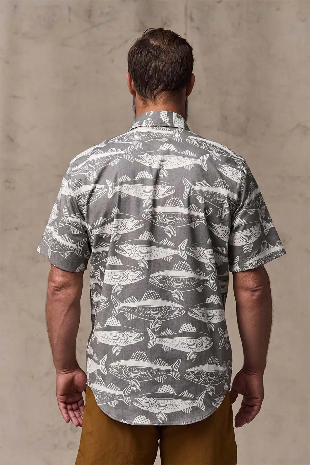 TWIN LAKES SPORT SHIRT Beluga/Bold Fish Print sold by REVOLVR Menswear product image thumbnail 4