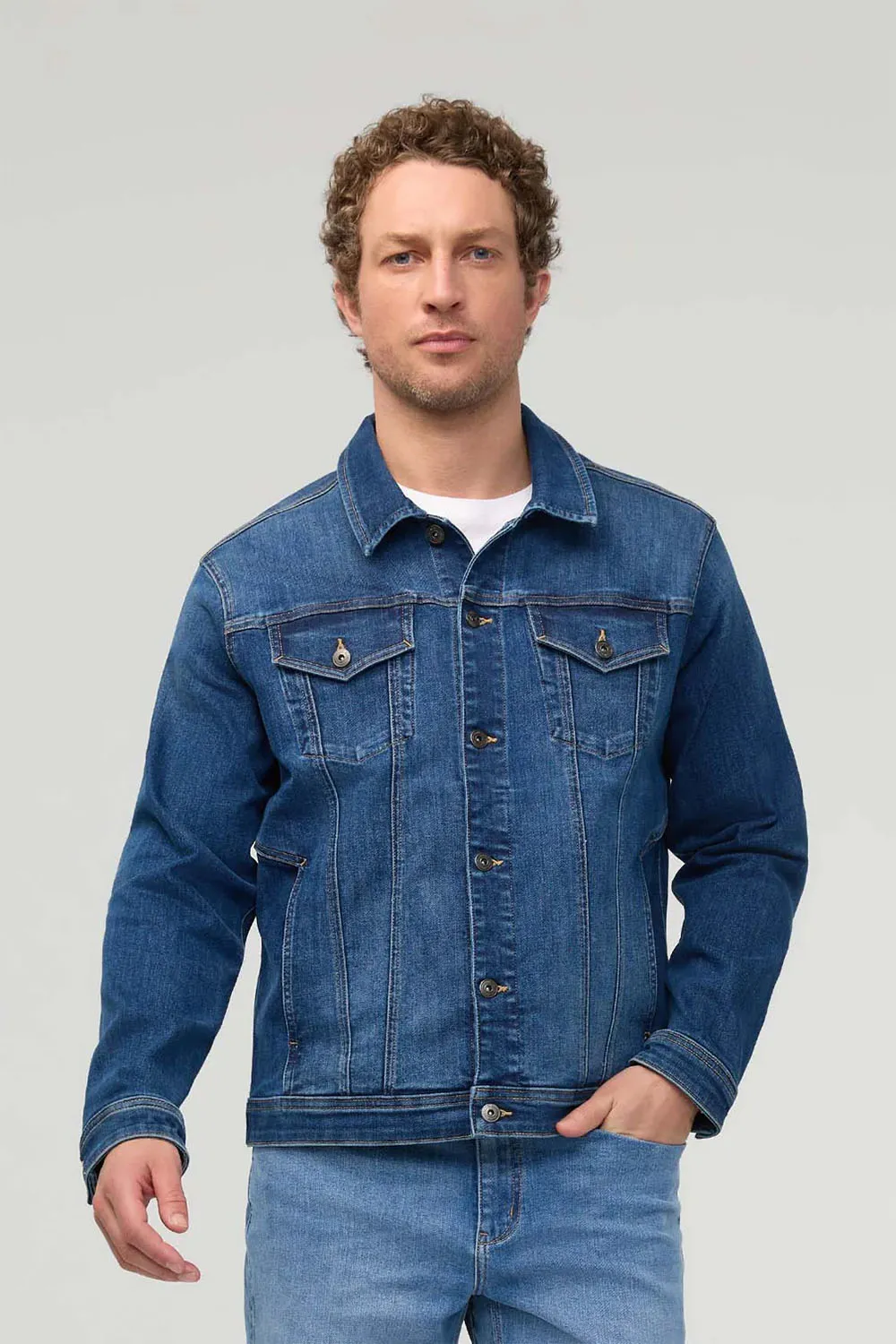 PERFORMANCE DENIM TRUCKER JACKET Alpine Indigo sold by REVOLVR Menswear