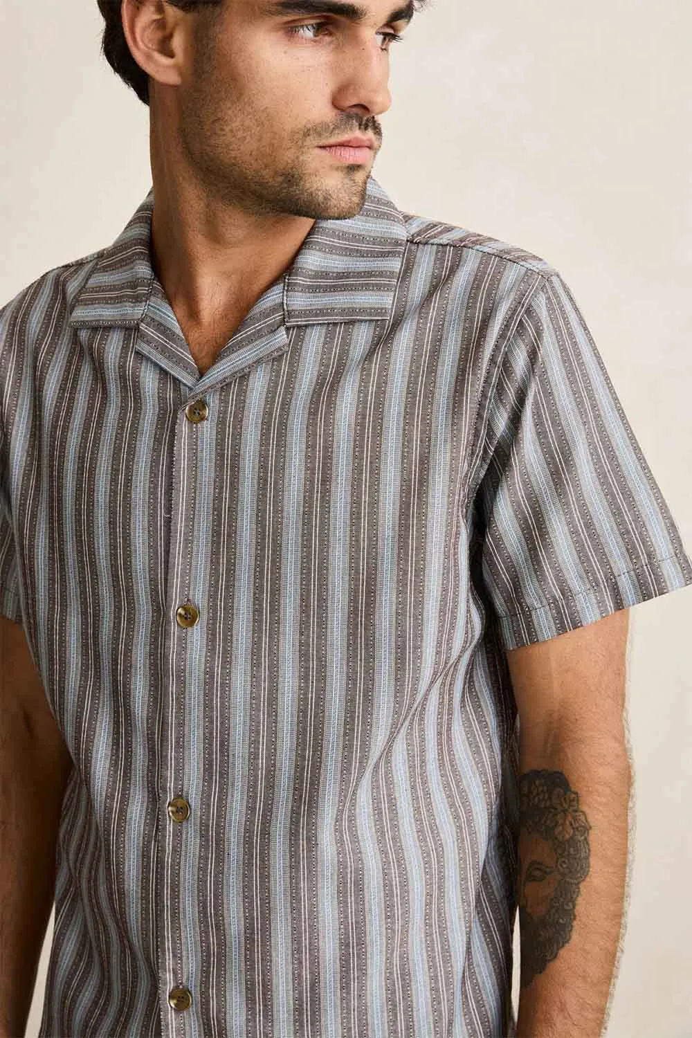 VACATION STRIPE SS SHIRT Chocolate sold by REVOLVR Menswear product image thumbnail 5