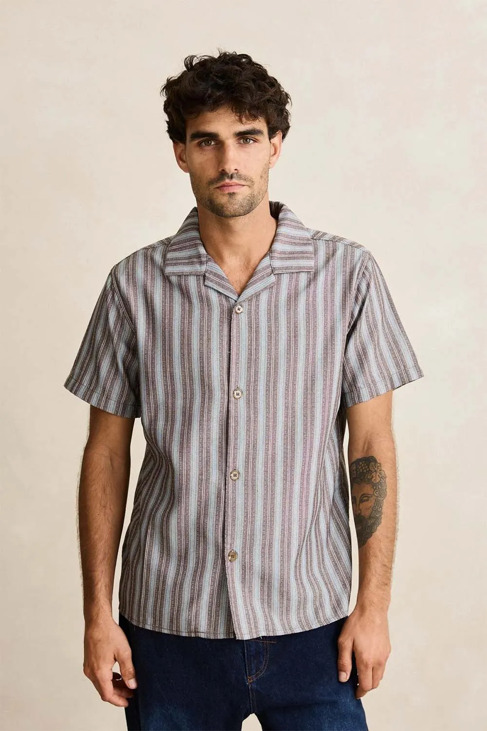 VACATION STRIPE SS SHIRT Chocolate sold by REVOLVR Menswear product image thumbnail 2
