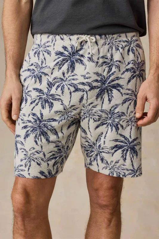 CABANA TOWEL TERRY SWEATSHORT Ivory Tropic Trees made by Faherty