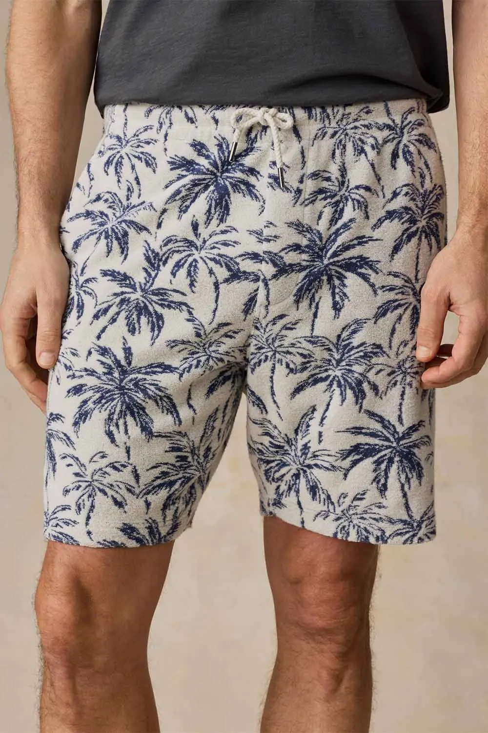 CABANA TOWEL TERRY SWEATSHORT Ivory Tropic Trees sold by REVOLVR Menswear