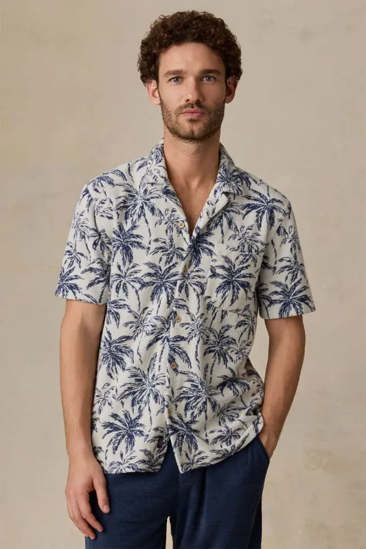 CABANA TOWEL TERRY SHIRT Ivory Tropic Trees made by Faherty