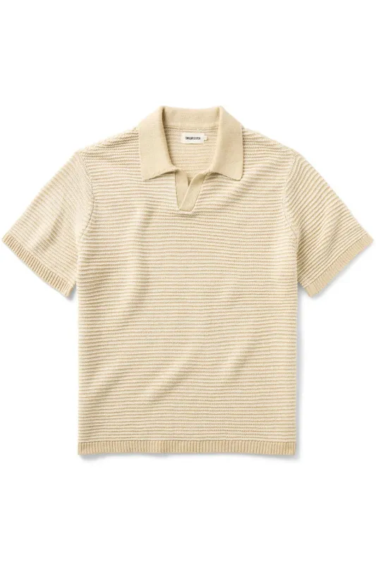VALENCIA SWEATER POLO Sand Stripe made by Taylor Stitch