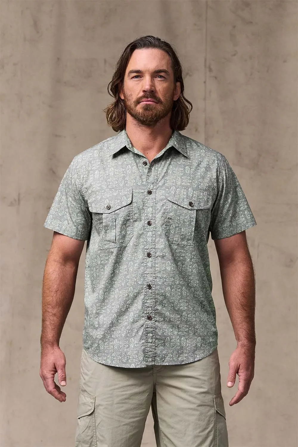 WASHED SS FEATHER CLOTH SHIRT Khaki Print sold by REVOLVR Menswear product image thumbnail 2