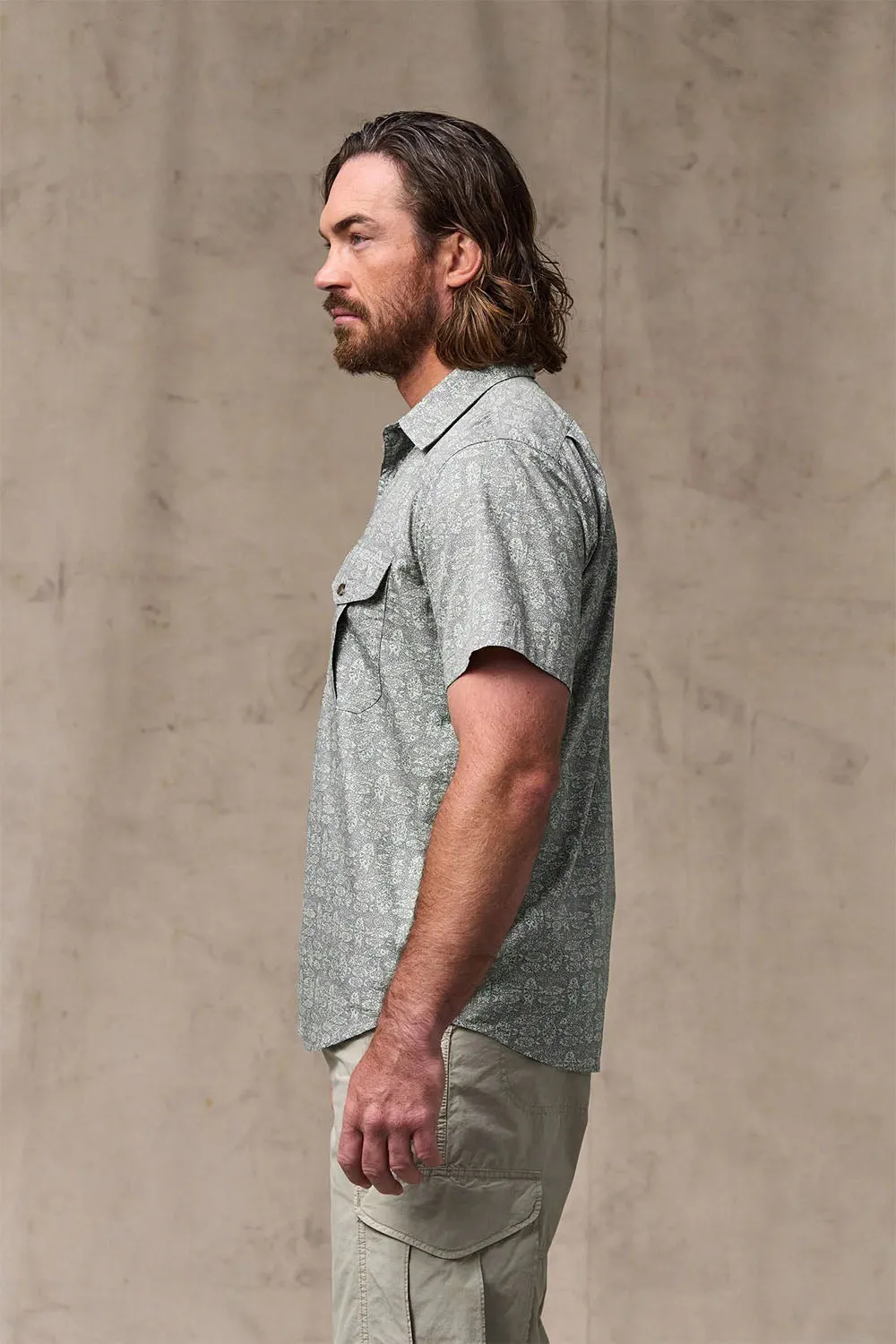 WASHED SS FEATHER CLOTH SHIRT Khaki Print sold by REVOLVR Menswear product image thumbnail 3