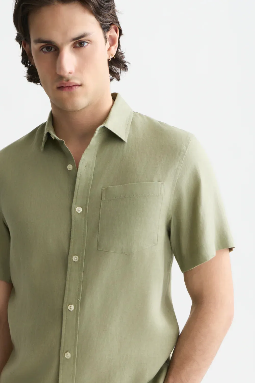 LINEN SS Oil Green sold by REVOLVR Menswear product image thumbnail 4