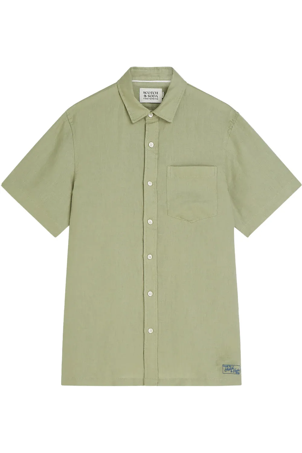 LINEN SS Oil Green sold by REVOLVR Menswear