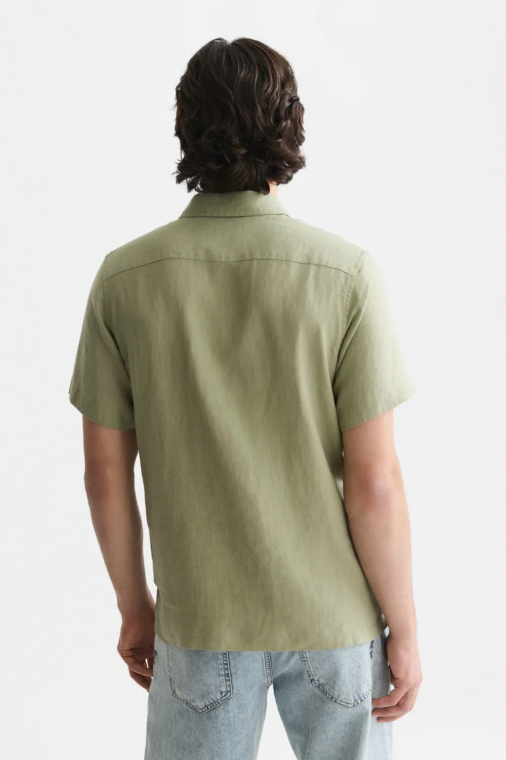 LINEN SS Oil Green sold by REVOLVR Menswear product image thumbnail 3