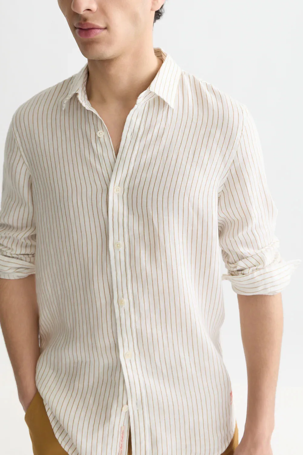 STRIPED LINEN SHIRT Dijon Stripe sold by REVOLVR Menswear product image thumbnail 4