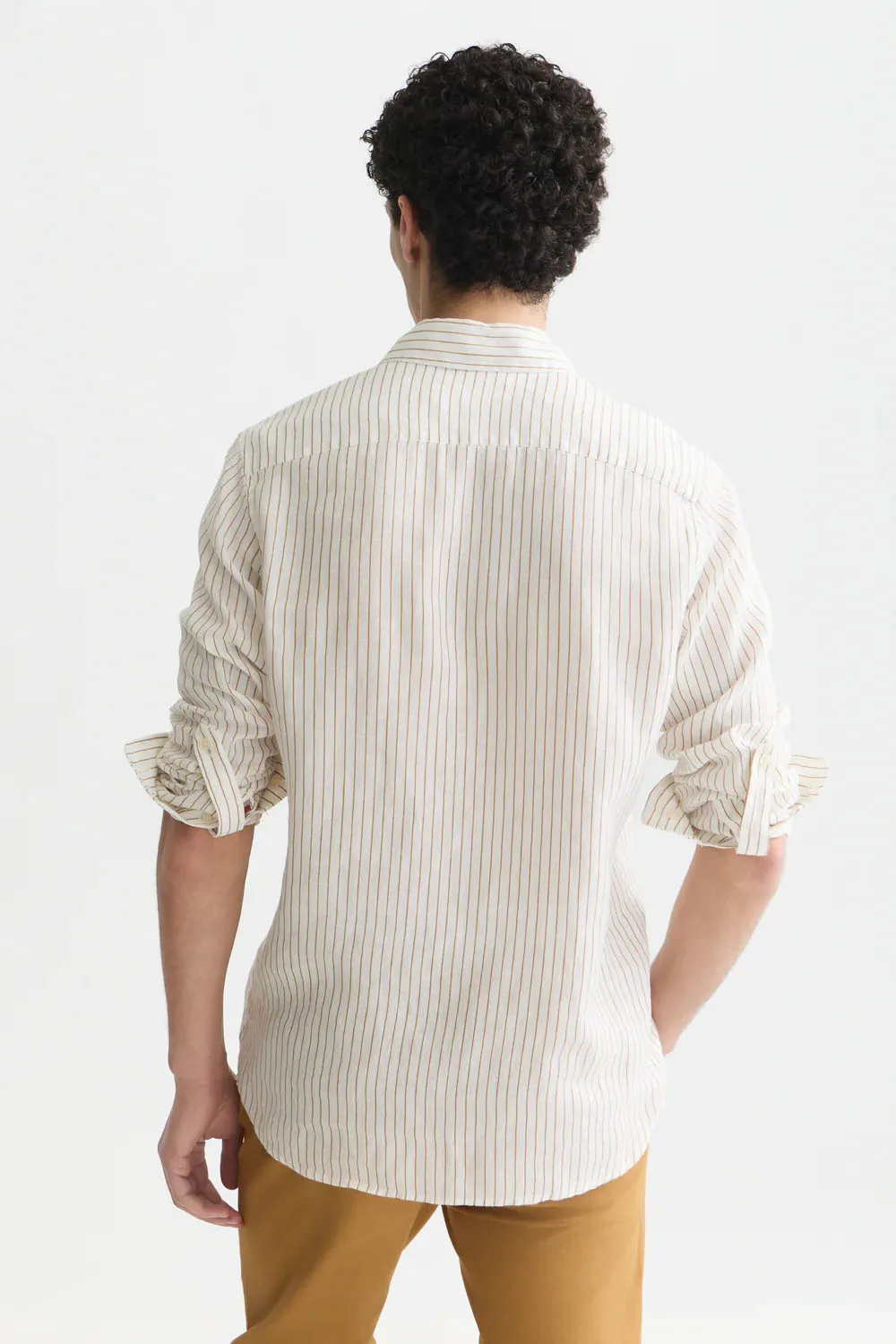 STRIPED LINEN SHIRT Dijon Stripe sold by REVOLVR Menswear product image thumbnail 3