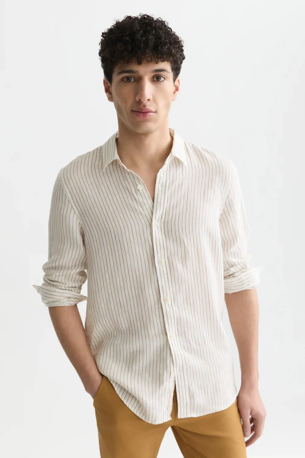STRIPED LINEN SHIRT Dijon Stripe sold by REVOLVR Menswear product image thumbnail 2