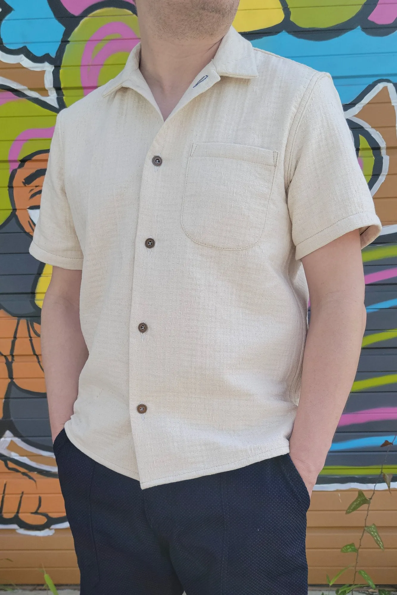 Camp Collar Shirt - Ecru Sashiko sold by Skinner American Goods