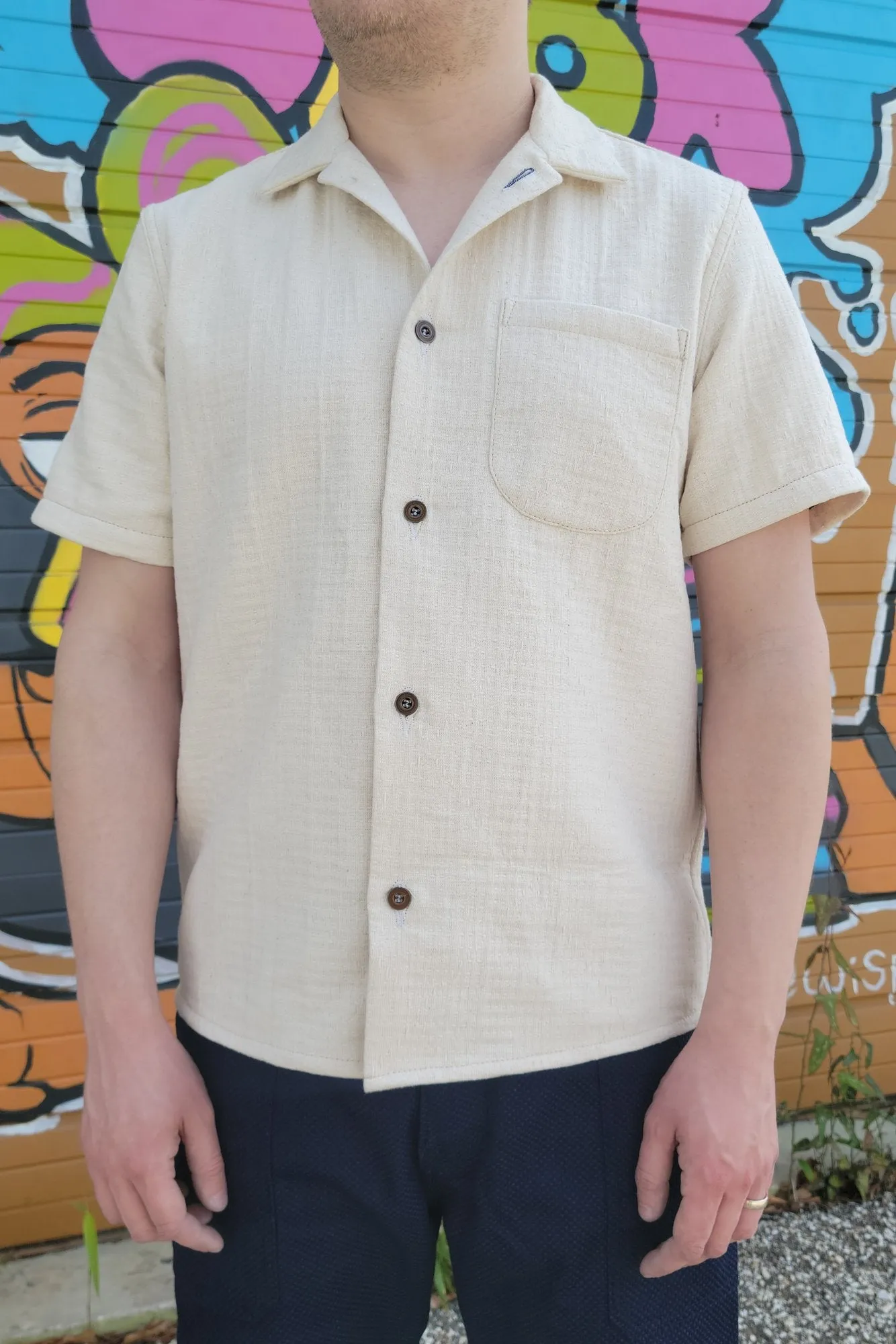 Camp Collar Shirt - Ecru Sashiko sold by Skinner American Goods product image thumbnail 2