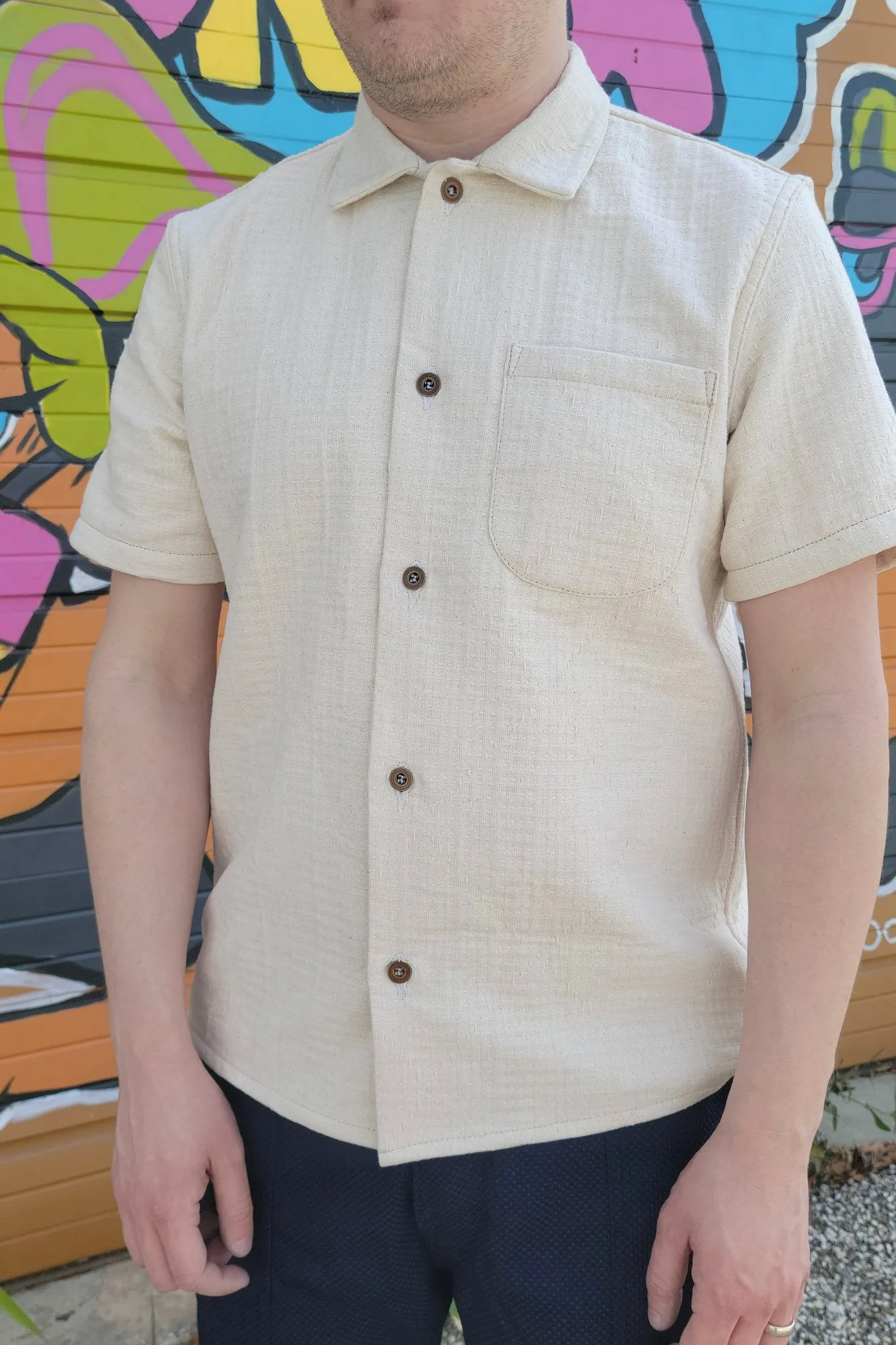 Camp Collar Shirt - Ecru Sashiko sold by Skinner American Goods product image thumbnail 4