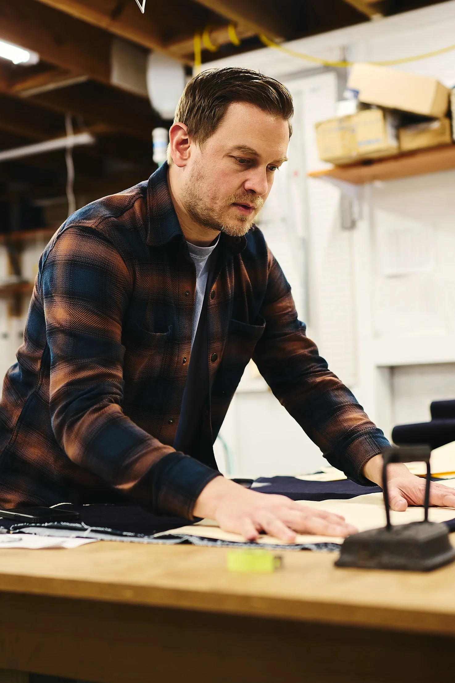 Work Shirt - Japanese Ombre Check XL (brown corozo buttons) sold by Skinner American Goods