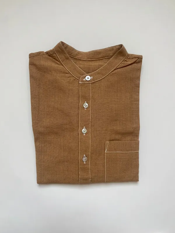 Undyed Brown Half Button Shirt sold by Unbleached Apparel