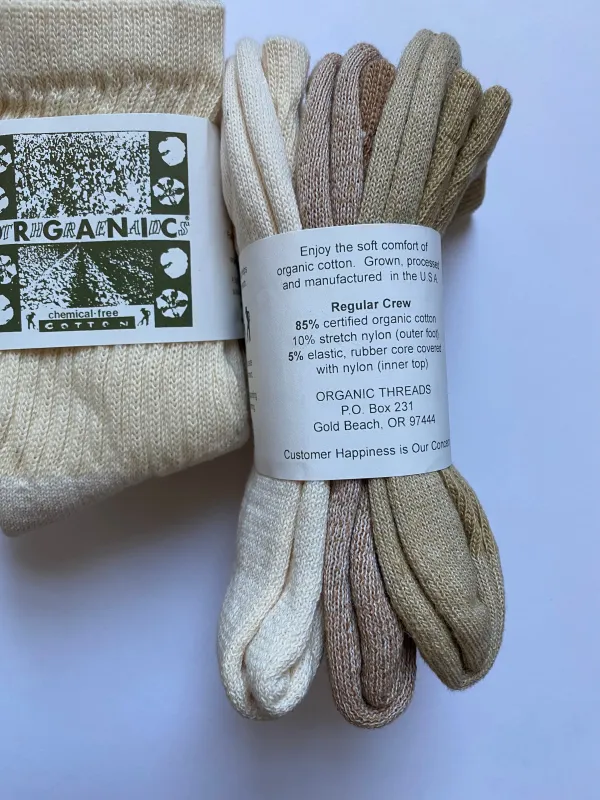 Foxfibre®️ Crew Socks 3-Pack (Mixed Colors) sold by Unbleached Apparel