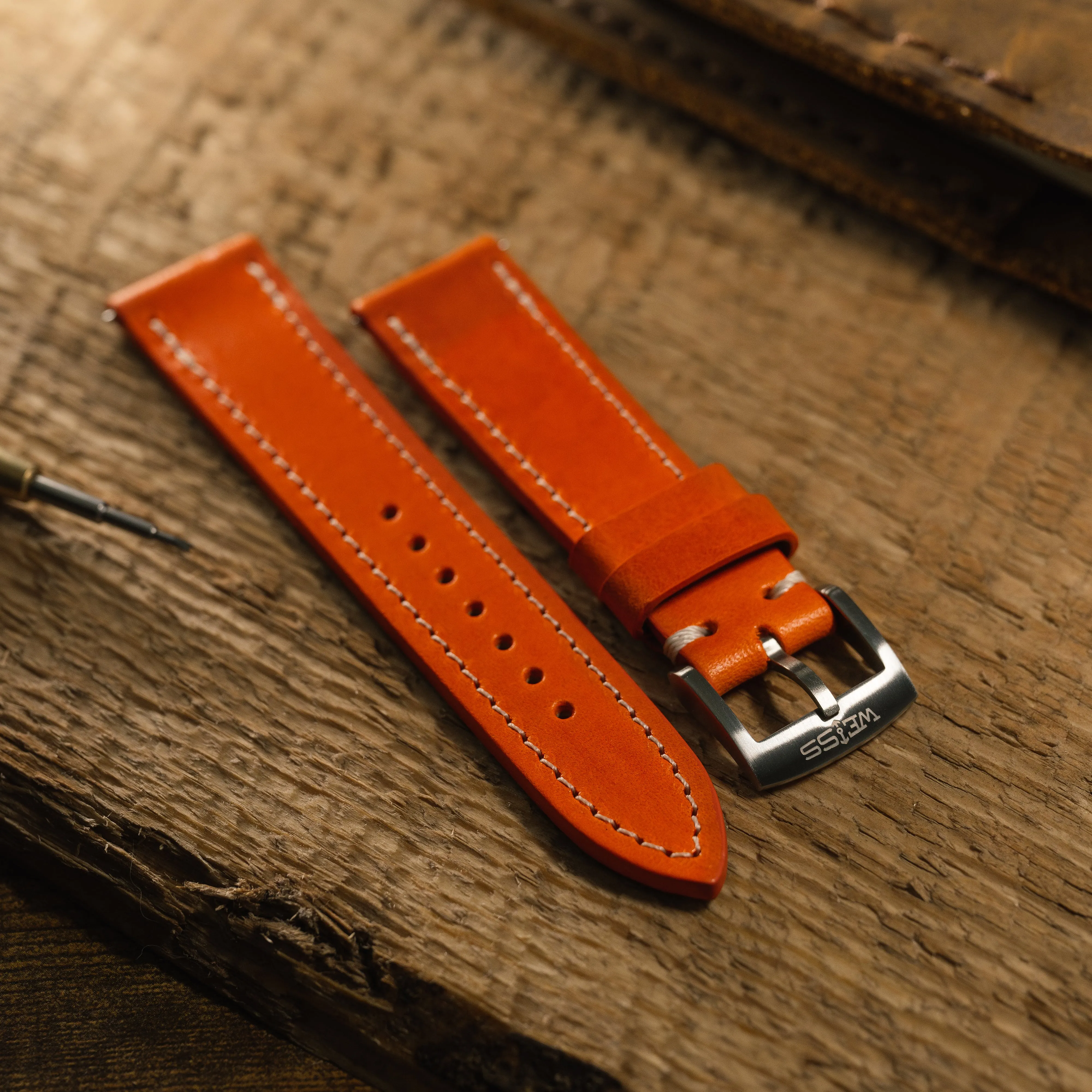 Buttero Ember Orange Leather Strap sold by Weiss Watch Company