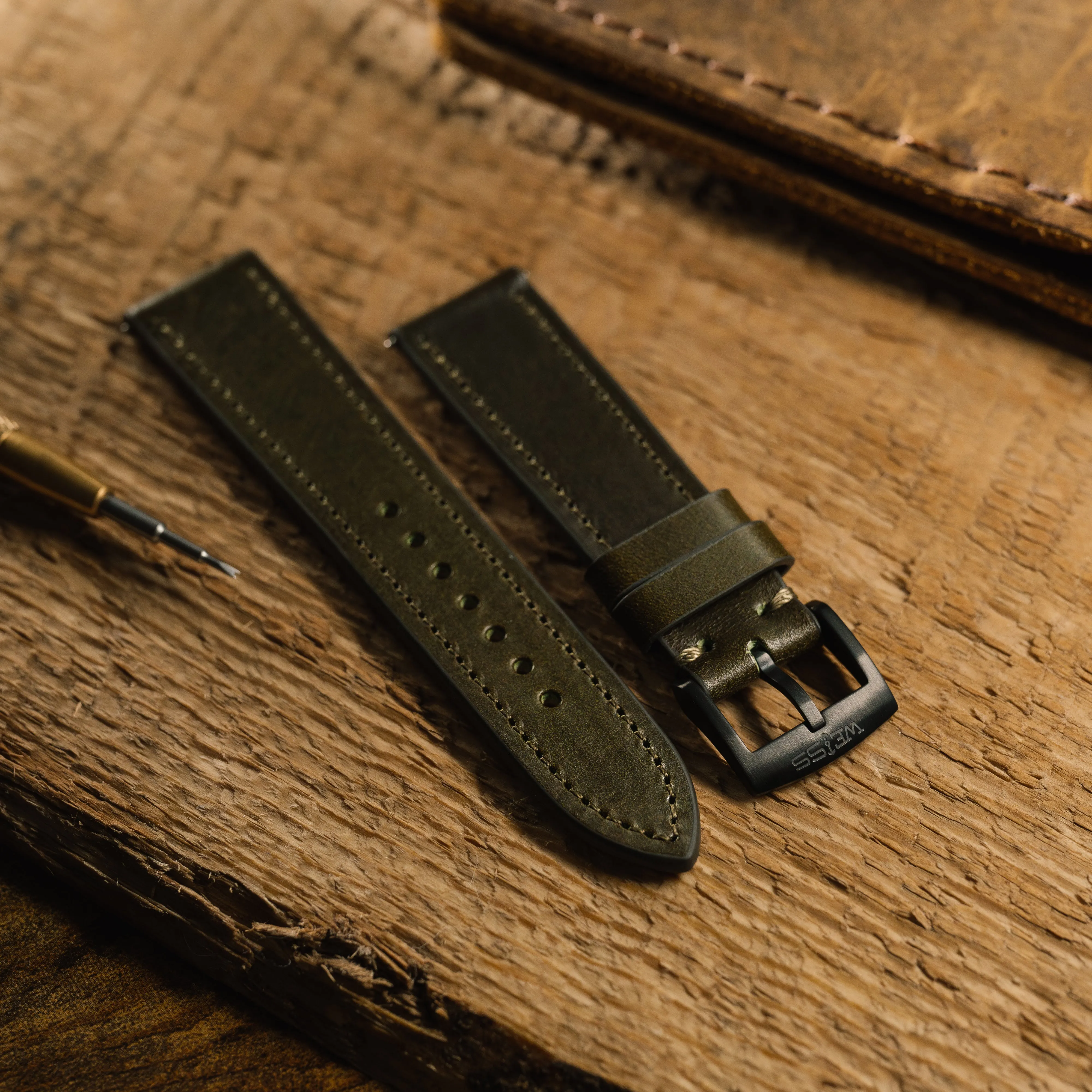 Buttero Olive Leather Strap sold by Weiss Watch Company product image thumbnail 2