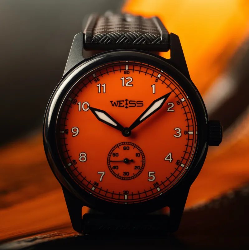 *Limited Edition* Titanium Black DLC 38mm Standard Issue Field Watch: Tennessee Tangerine sold by Weiss Watch Company