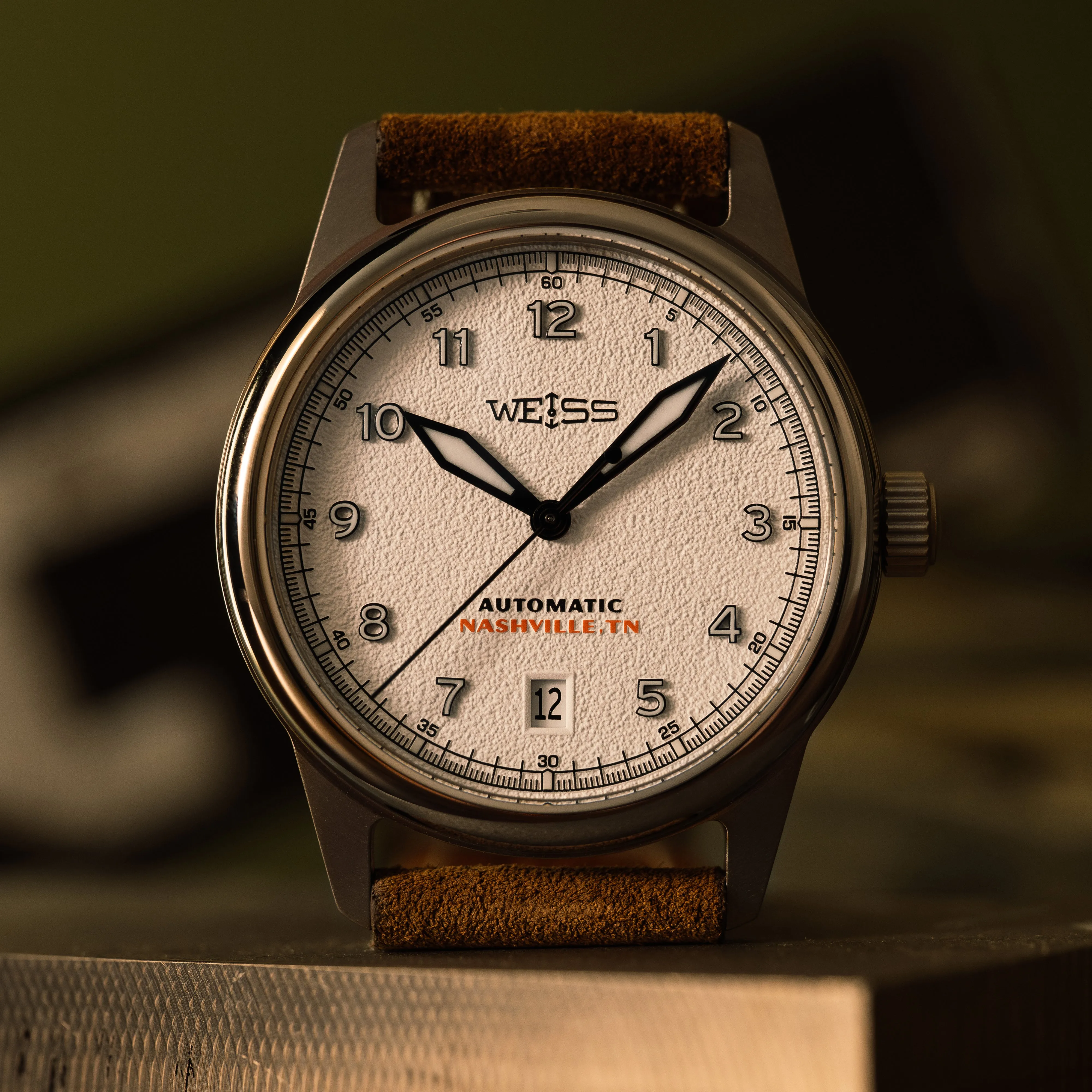 *Limited Edition* Titanium 38mm Automatic Standard Issue Field Watch with Date: Textured White Dial sold by Weiss Watch Company