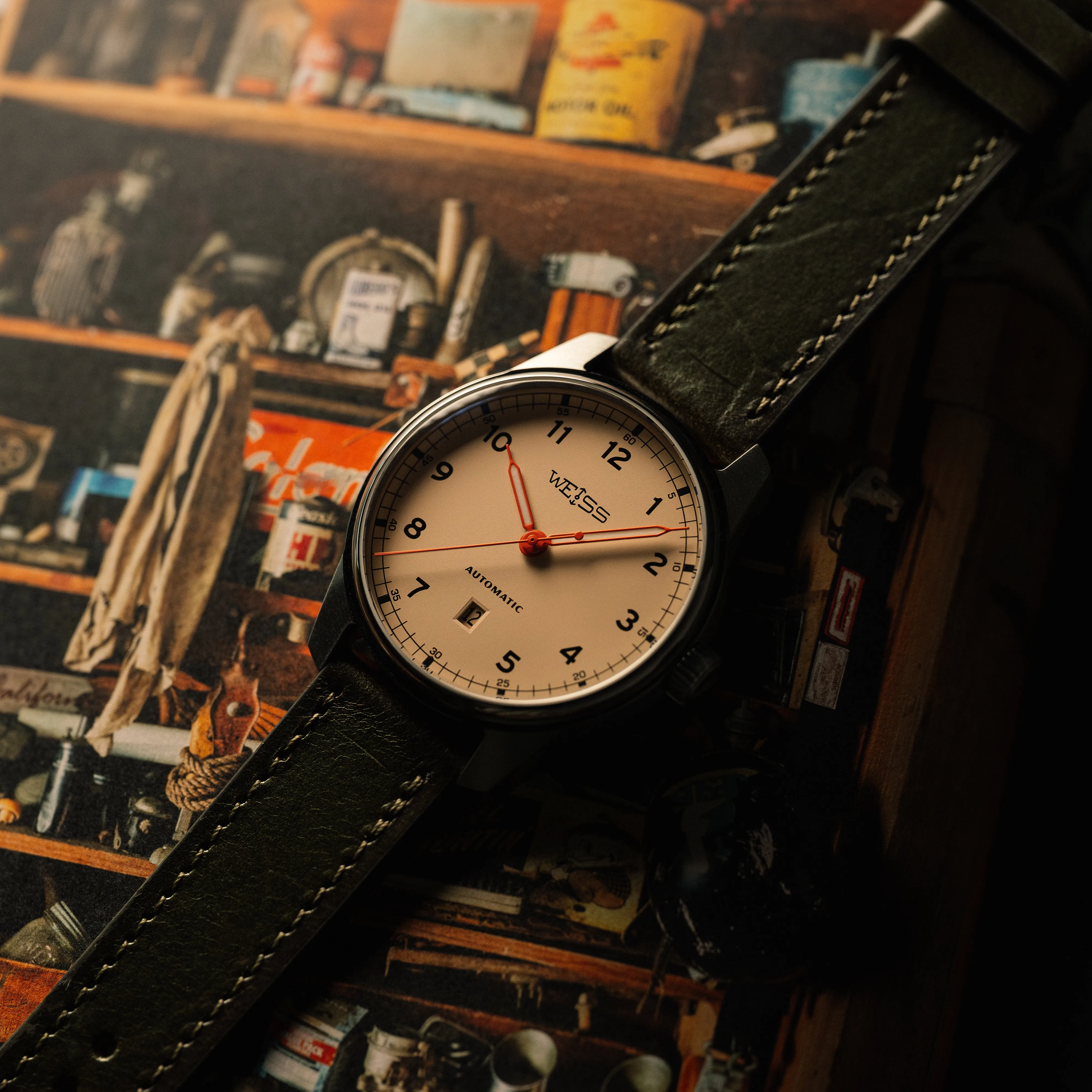 *Limited Edition* 42mm Automatic Standard Issue Field Watch with Date: Signal Orange Hands sold by Weiss Watch Company product image thumbnail 3