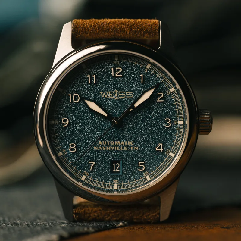 *Limited Edition* 38mm Automatic Standard Issue Field Watch with Date: Textured Denim Dial sold by Weiss Watch Company