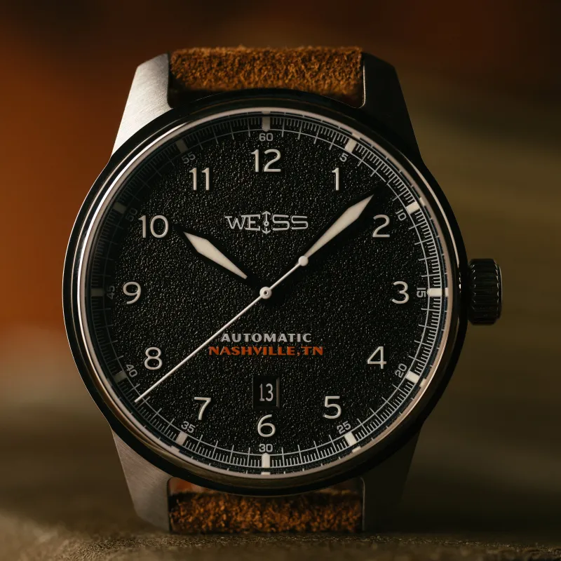 *Limited Edition* 42mm Automatic Standard Issue Field Watch with Date: Textured Black Dial made by Weiss Watch Company