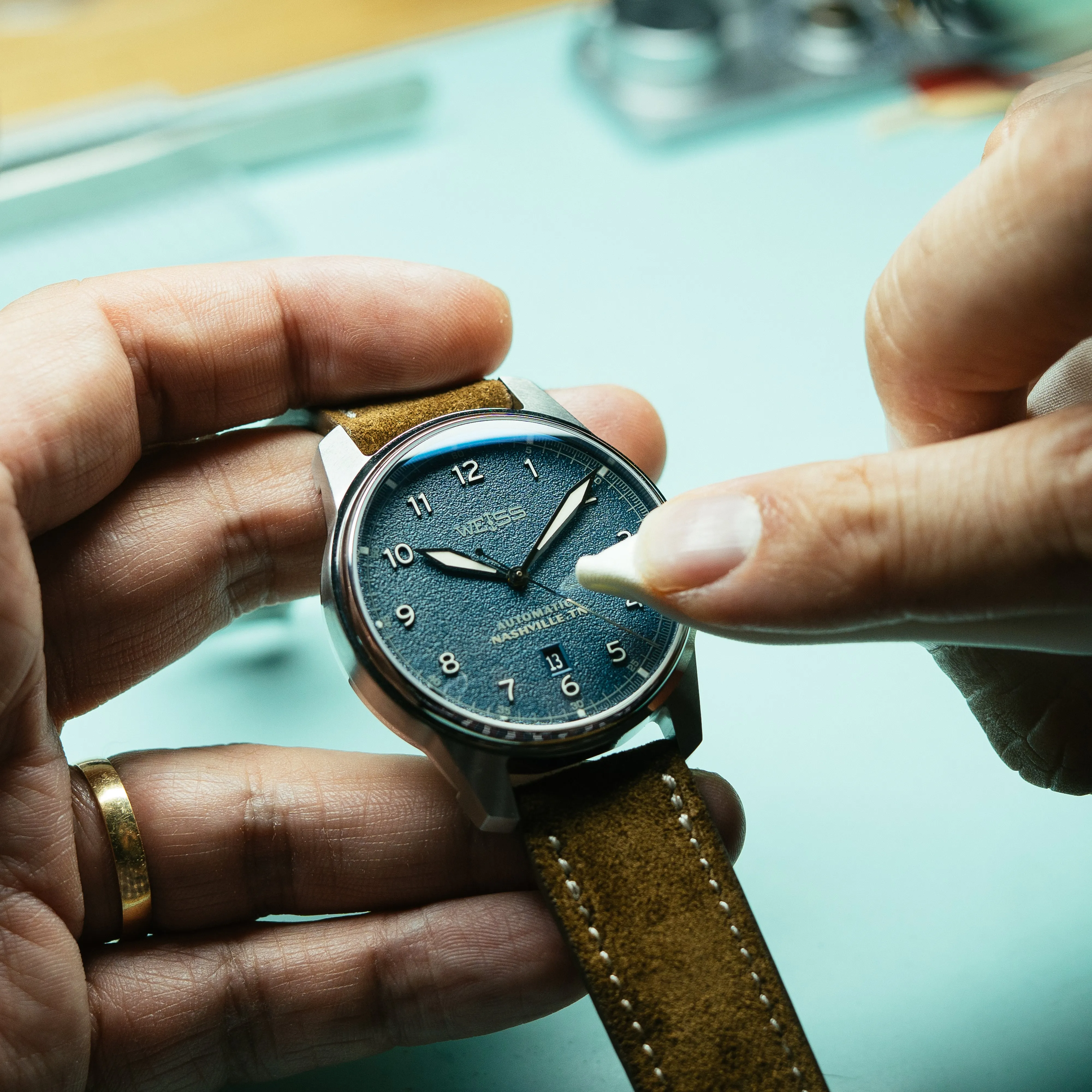 *Limited Edition* 42mm Automatic Standard Issue Field Watch with Date: Textured Denim Dial sold by Weiss Watch Company product image thumbnail 3