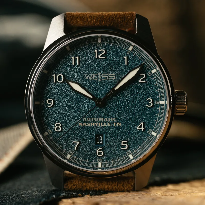 *Limited Edition* 42mm Automatic Standard Issue Field Watch with Date: Textured Denim Dial made by Weiss Watch Company