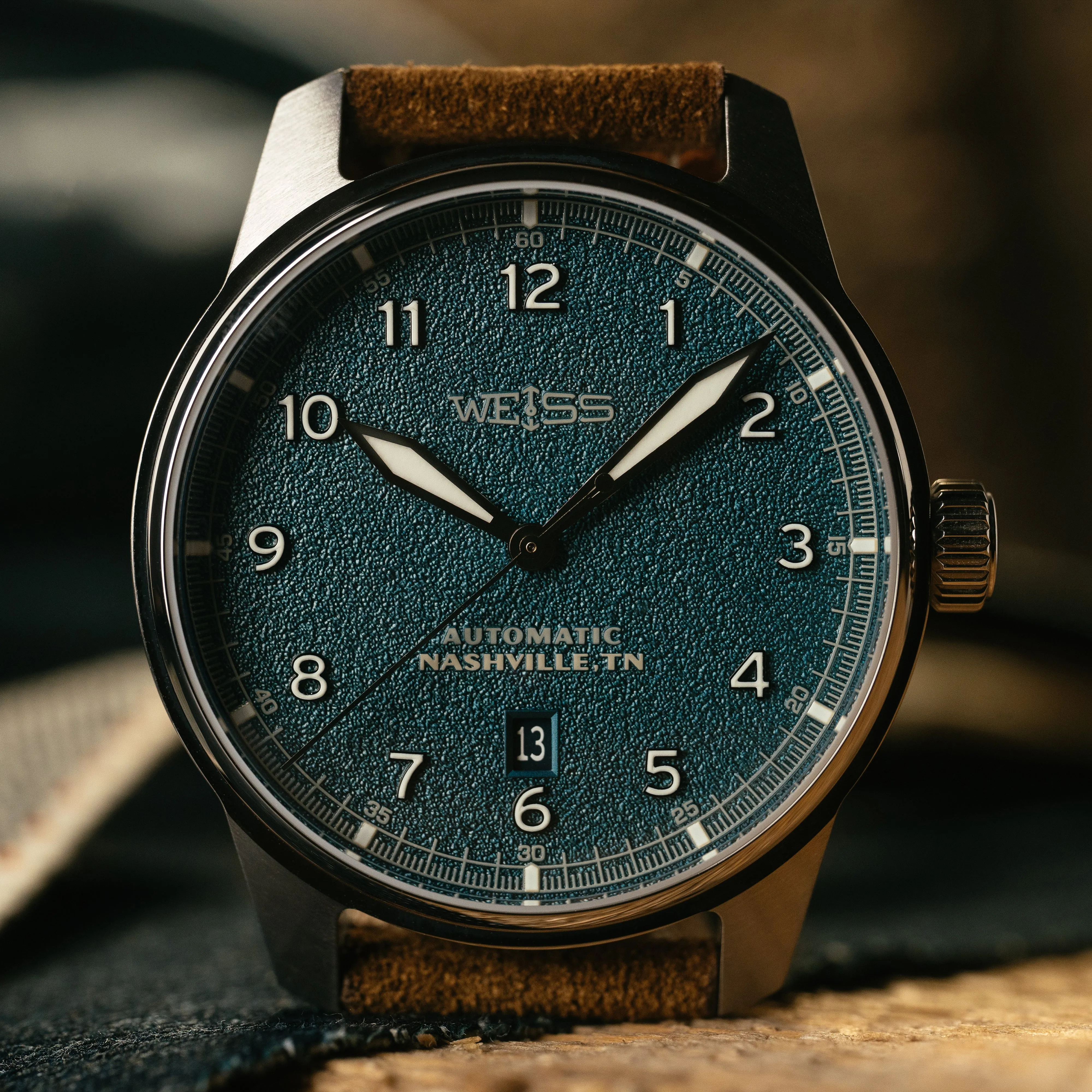 *Limited Edition* 42mm Automatic Standard Issue Field Watch with Date: Textured Denim Dial sold by Weiss Watch Company
