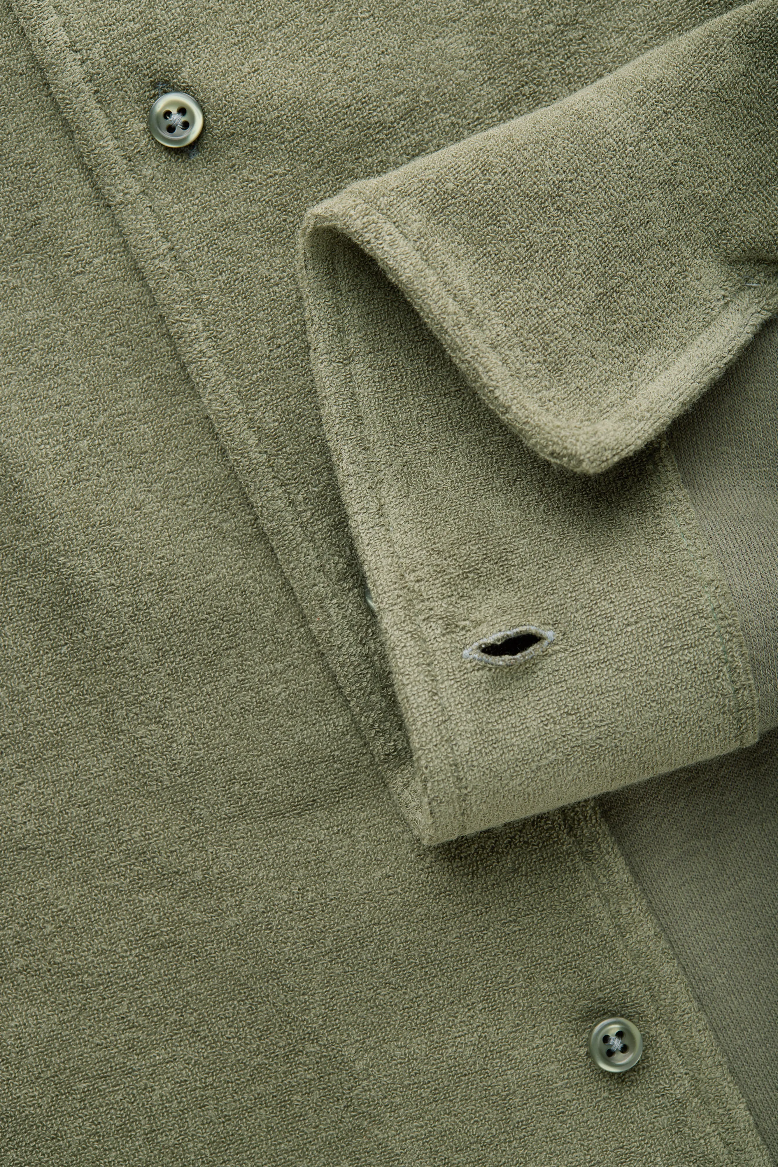 French Terry Towelling Bowling Shirt Dark Olive sold by Wolf vs Goat product image thumbnail 4