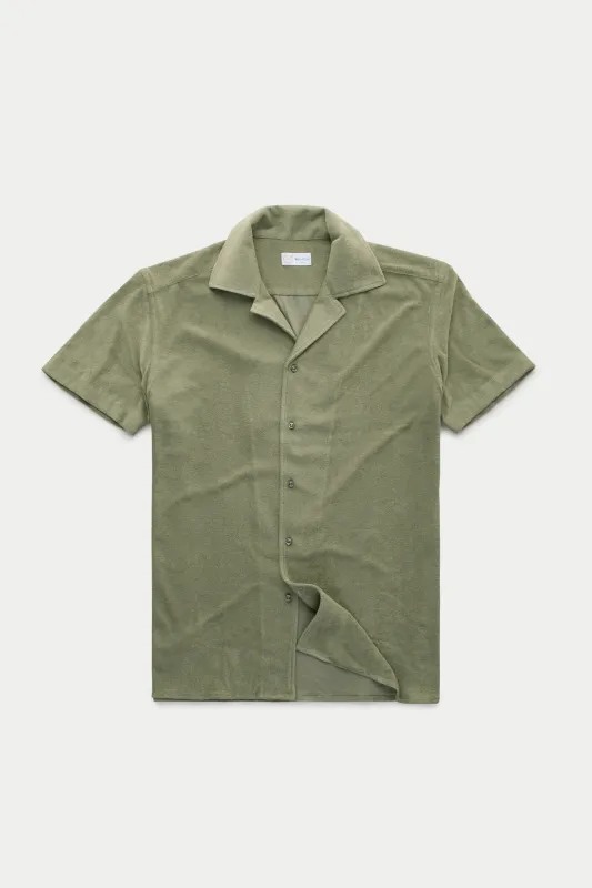 French Terry Towelling Bowling Shirt Dark Olive sold by Wolf vs Goat