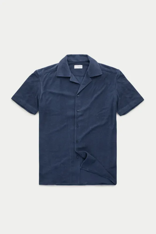 French Terry Towelling Bowling Shirt Navy sold by Wolf vs Goat