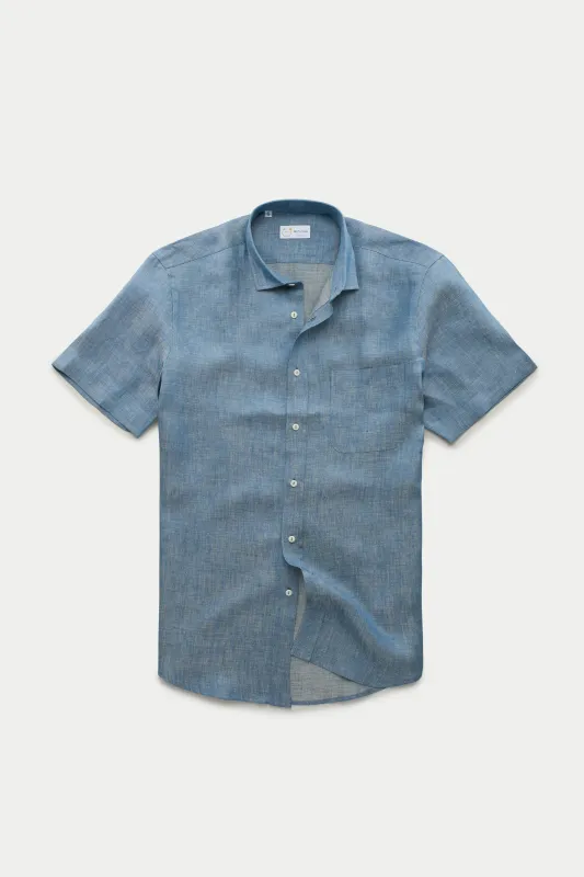 Regular Short Sleeve Linen Shirt Chambray Blue sold by Wolf vs Goat