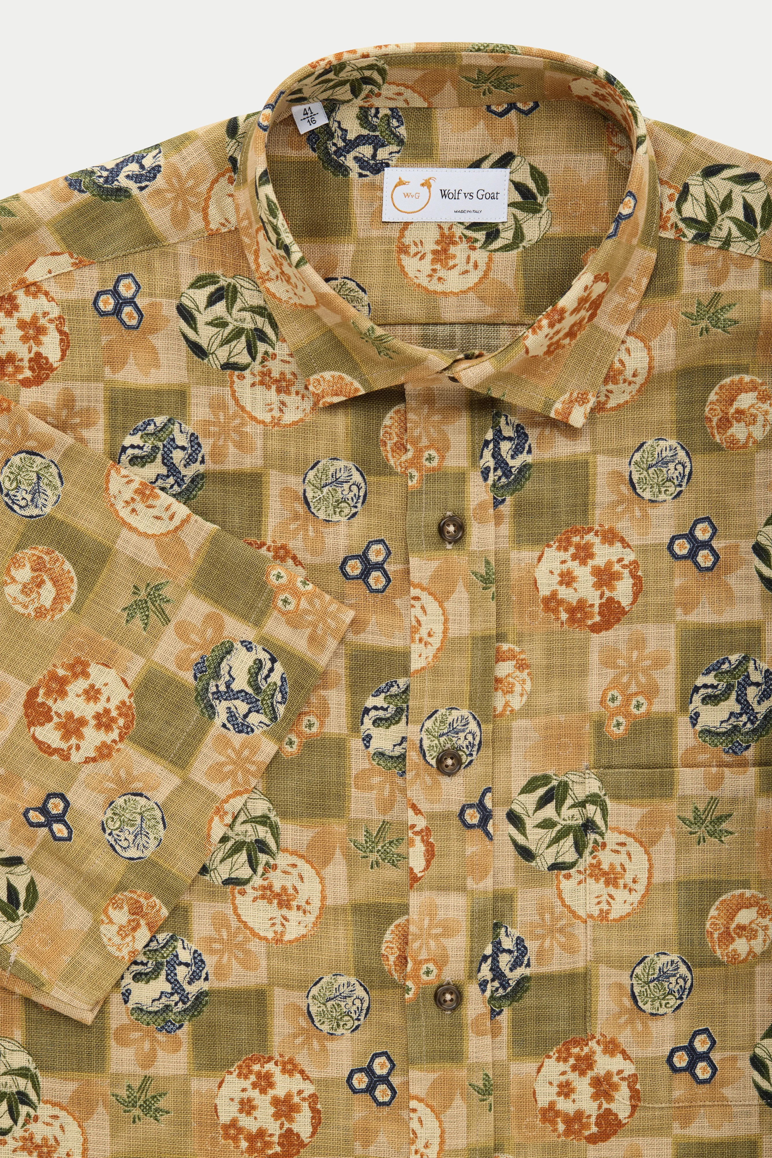 Regular Short Sleeve Cotton Shirt Green Patchwork sold by Wolf vs Goat product image thumbnail 3