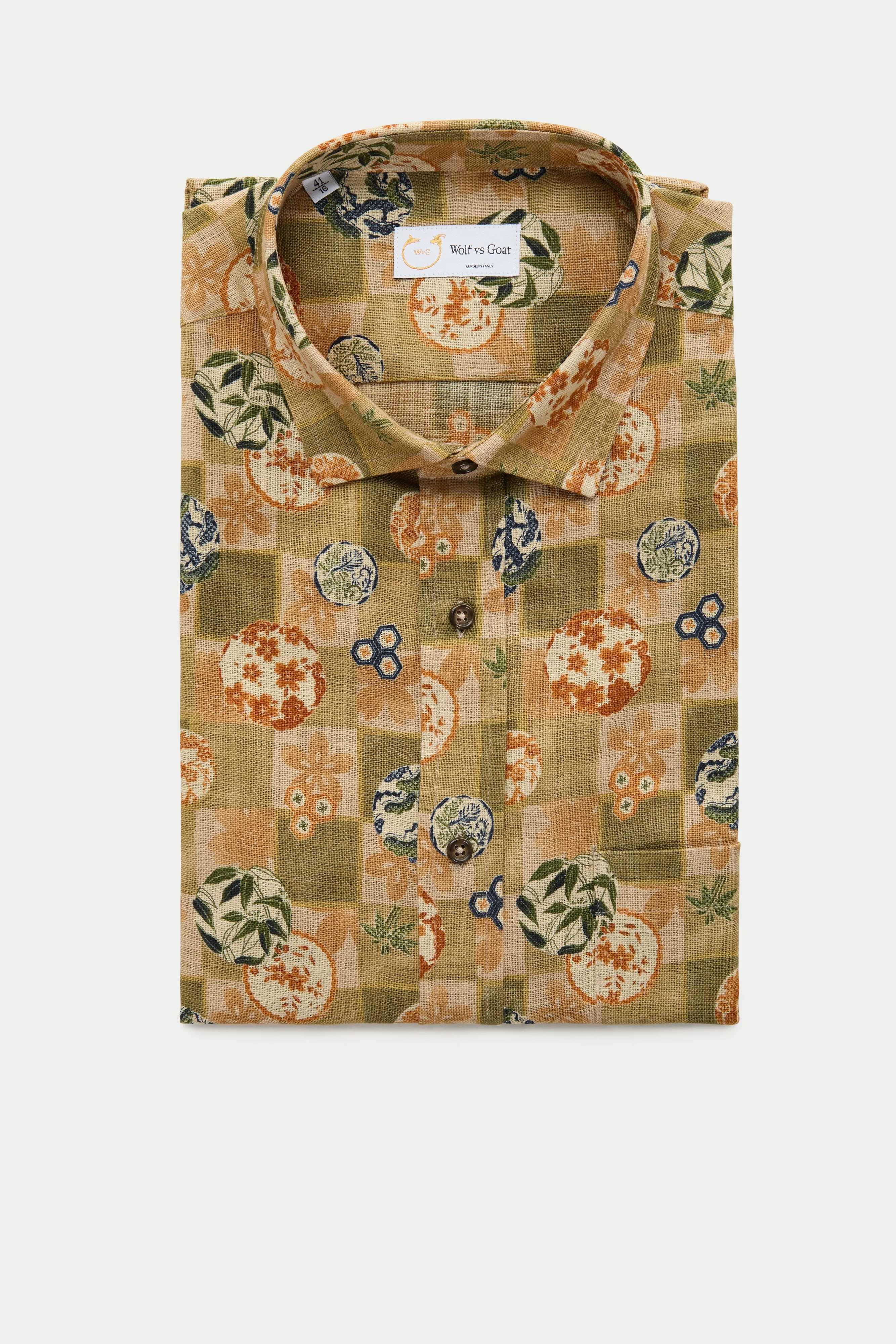 Regular Short Sleeve Cotton Shirt Green Patchwork sold by Wolf vs Goat product image thumbnail 2