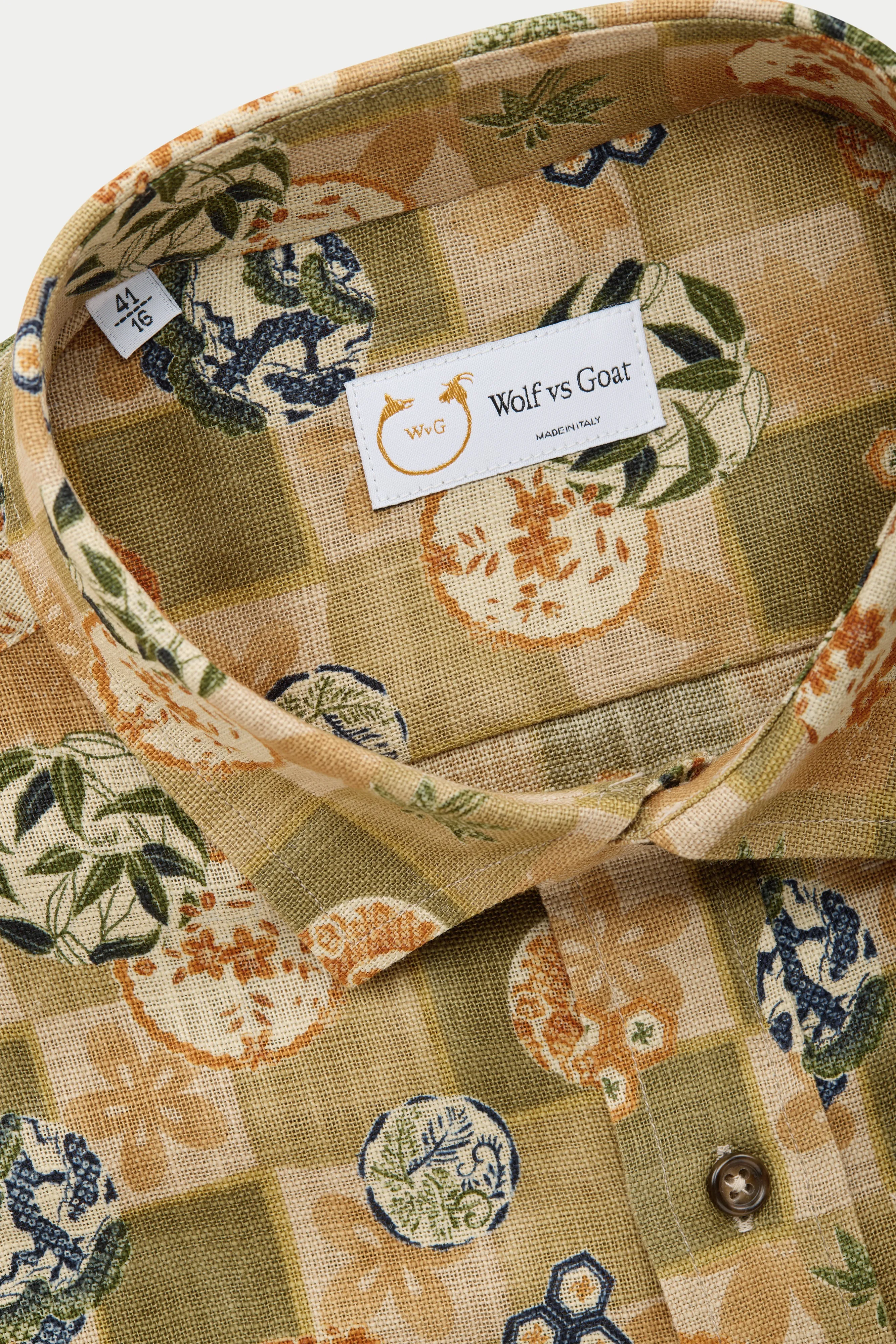 Regular Short Sleeve Cotton Shirt Green Patchwork sold by Wolf vs Goat product image thumbnail 4