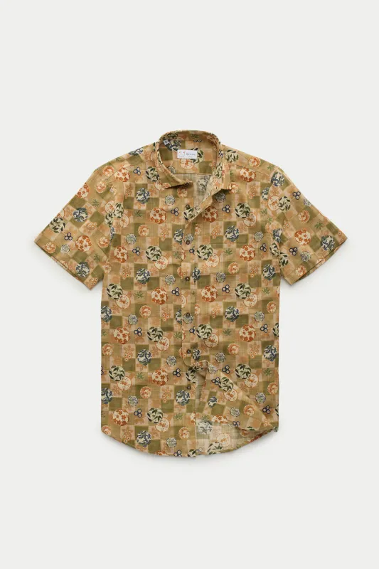 Regular Short Sleeve Cotton Shirt Green Patchwork sold by Wolf vs Goat