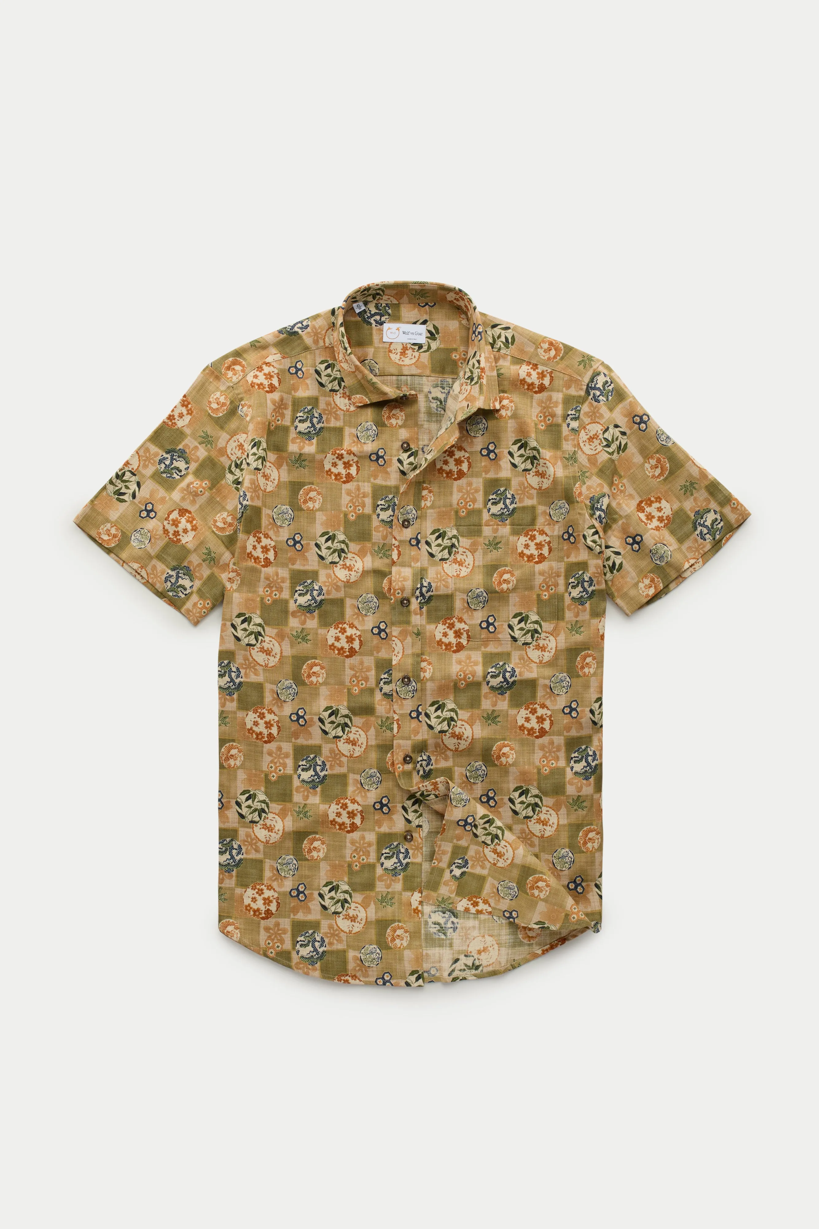 Regular Short Sleeve Cotton Shirt Green Patchwork sold by Wolf vs Goat